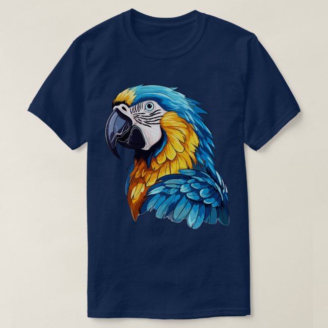 Camiseta Arara azul e dourada 3 (Frente do Design)