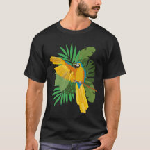 Arara azul e dourada com folhas