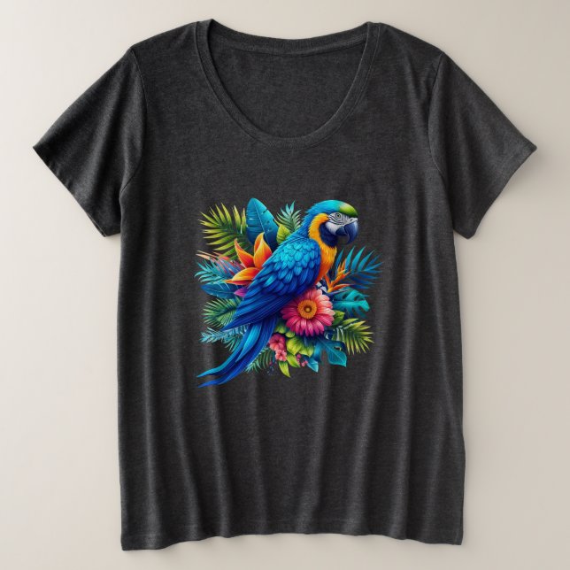 Camiseta Arara tropical azul-colorida (Frente do Design)