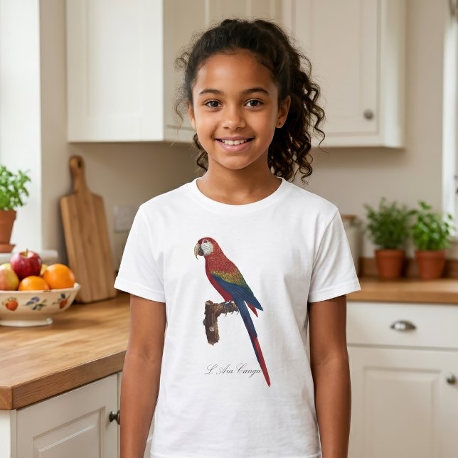 Camiseta Arara-vermelha, Ara macao (Scarlet Macaw or Red-Breasted Macaw, Ara macao. Girl Basic White T-Shirt )