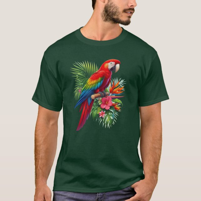 Camiseta Arara vermelha floral tropical (Frente)