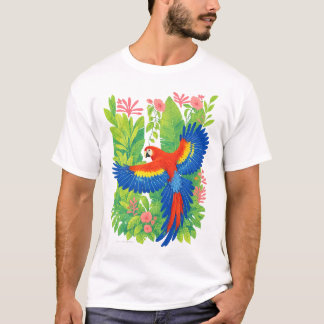Camiseta Arara Vermelha Papagaio plantas tropicais