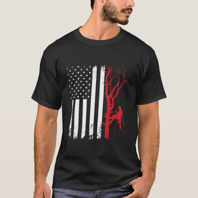 Camiseta Arborist American Flag America Tree Surgeon (Frente)