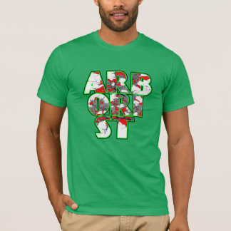 Camiseta Arborista Legal verde e design de texto vermelho