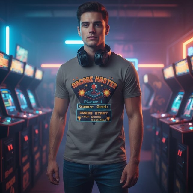 Camiseta Arcade Master Retro Gamer Personalizável (Criador carregado)