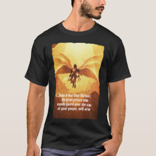 Camiseta Arcanjo Miguel Seis Asas Versículo Preto