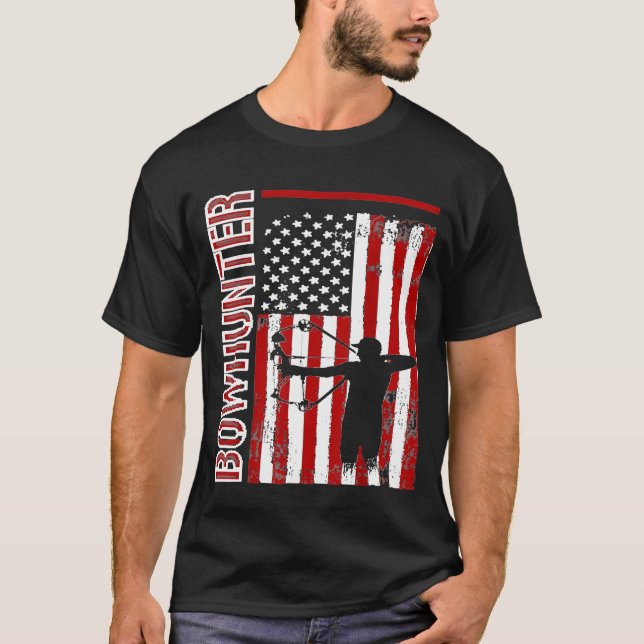 Camiseta Archery Bowhunter Patriotic American Flag Ideia (Frente)