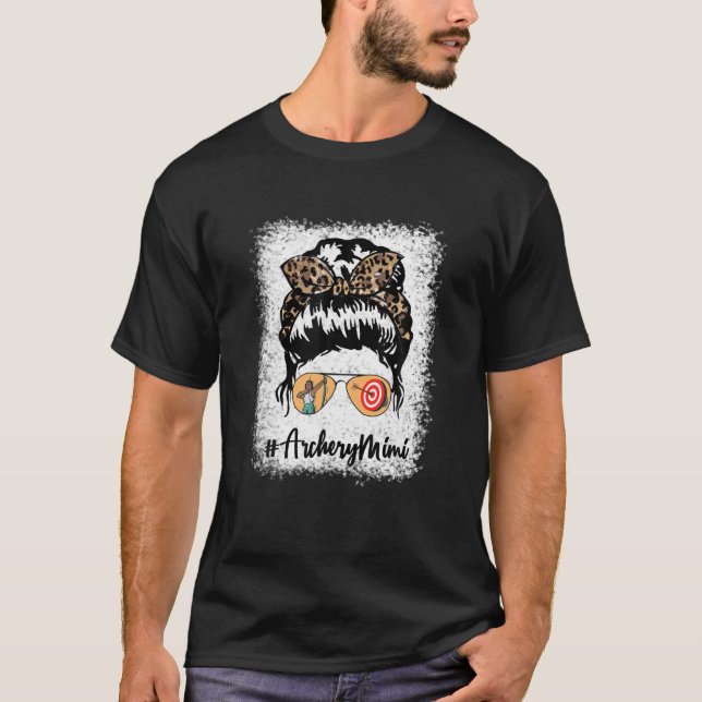 Camiseta Archery Mimi Messy Hair Bun Leopard Mulheres Mãe (Frente)