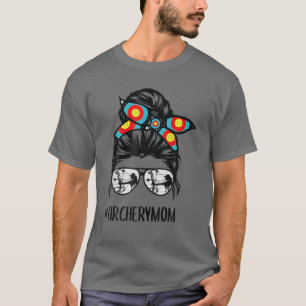 Camiseta Archery Mom Life Messy Bun Hair Glasses