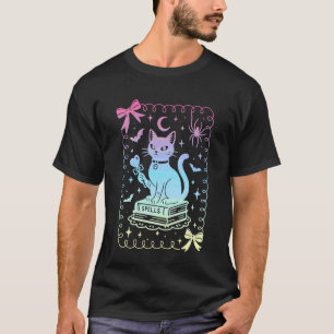 Camiseta Arco Coquete Gatinho Preto Livros Feitiços Pastel