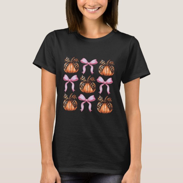 Camiseta Arco Coquette Pumpkin Halloween Mulheres Skeleton  (Frente)