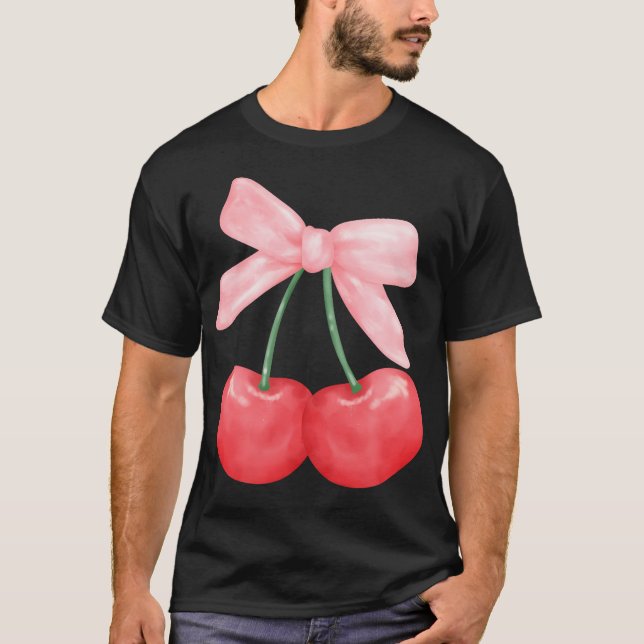 Camiseta Arco Coquette - Simples Cerejas De Menina Rosa (Frente)