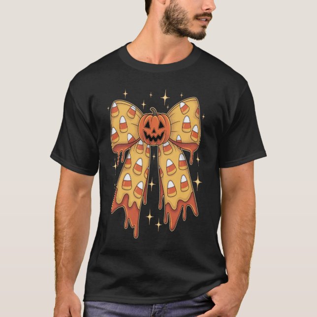 Camiseta Arco de Abóbora de Halloween com Candy Corn (Frente)
