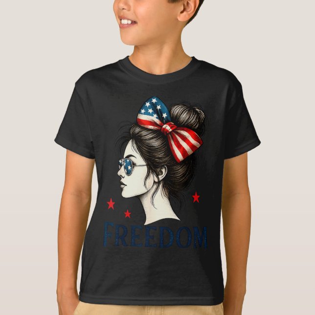 Camiseta Arco de Cabelo com Bandeira dos EUA Meninas Dom Ca (Frente)