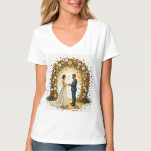 Camiseta Arco de Casamento Romântico com Rosas Douradas Cas