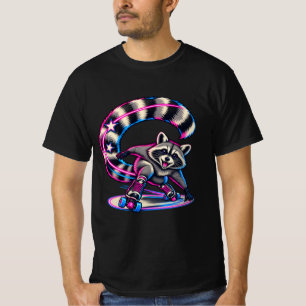 Camiseta Arco de Cauda Neon de Patinação de Raccoon