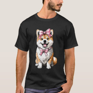 Camiseta Arco de Coquete Akita Mãe de Cachorro Menina Rosa