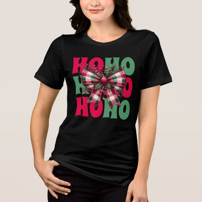 Camiseta Arco de Coquetes de Natal Ho Ho Retro (Frente)