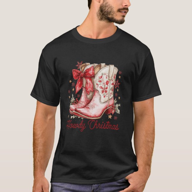 Camiseta Arco de Coquette Boot da Cowgirl de Natal Ocidenta (Frente)