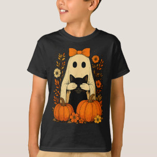 Camiseta Arco de Fantasma Engraçado Segurando Gato Preto Ca