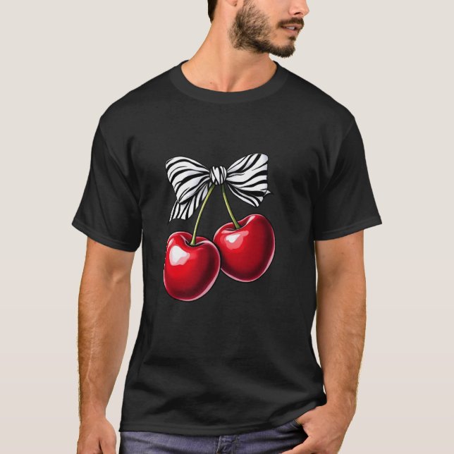 Camiseta Arco de Fita de Zebra Cereja Escura Estética Coque (Frente)