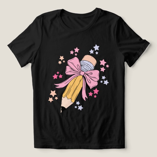 Camiseta Arco De Lápis De Coquete Rosa De Volta Aos Profess (Design frontal)