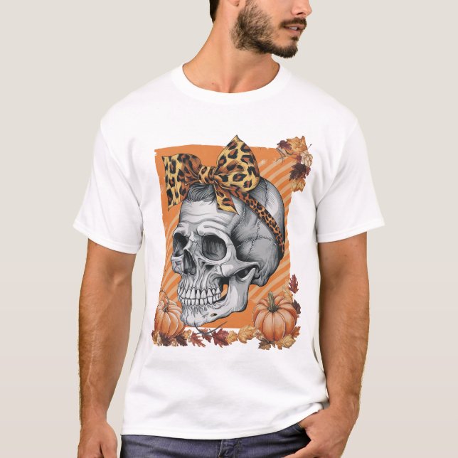Camiseta Arco de queda de crânio Halloween (Frente)