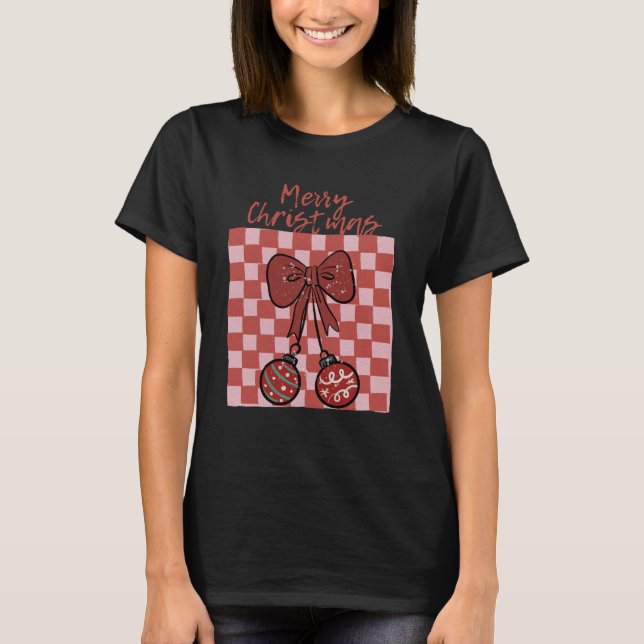 Camiseta Arco e Ornamentos de Natal Retrô Alegres (Frente)