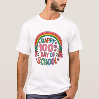 Camiseta Arco-Íris 100 Dias De Escola Feliz 100º Dia De Esq