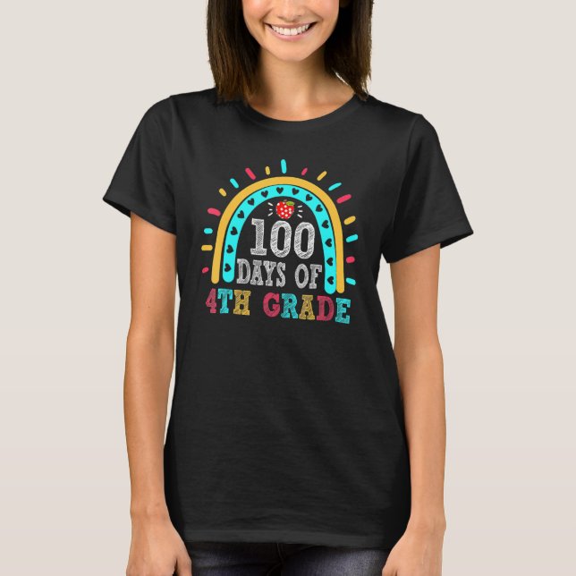 Camiseta Arco-Íris 100 Dias Mais Inteligente 4.º Professor  (Frente)