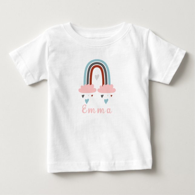 Camiseta Arco-íris Boho Moderno com Nome Personalizado (Frente)