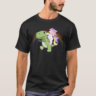 Camiseta Arco-íris bonito do bebê T Rex da equitação do