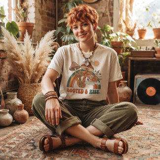 Camiseta Arco-Íris Cogumelo Boho Enraizada & Ascen