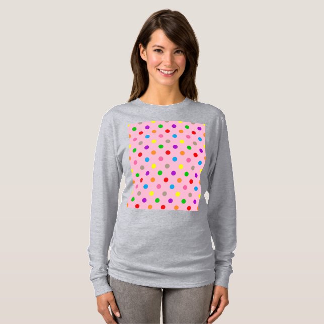 Camiseta Arco-íris Colorido de Bolinhas Rosa  (Frente Completa)