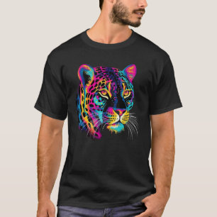 Camiseta Arco-Íris Colorido Jaguar Grande Impressão Graphi