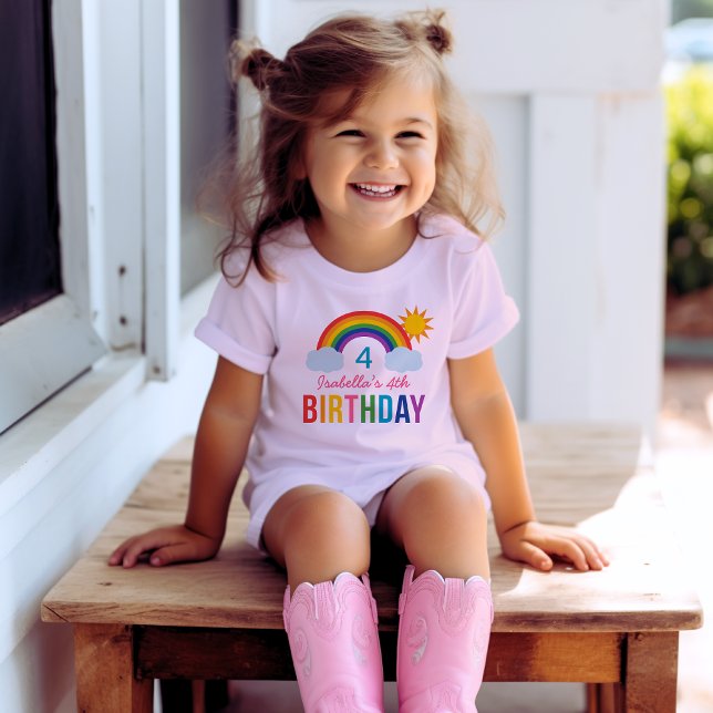Camiseta Arco-íris Colorido Sol Aniversário Crianças (Criador carregado)