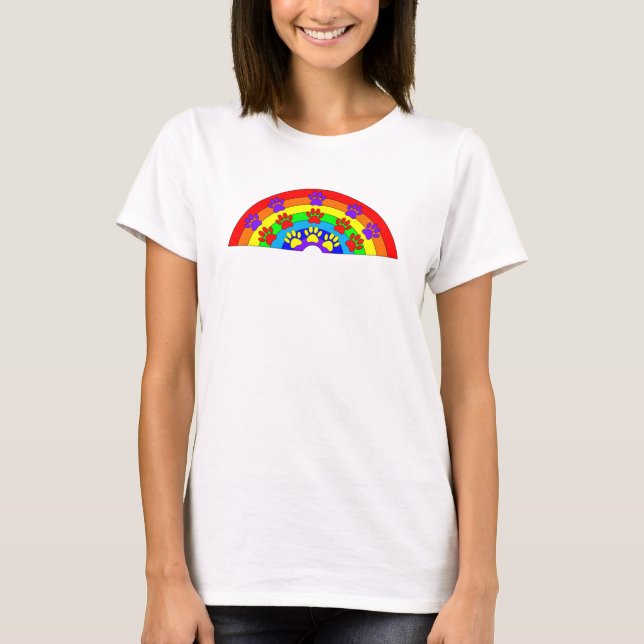 Camiseta Arco-Íris com impressões de pata de cão (Frente)