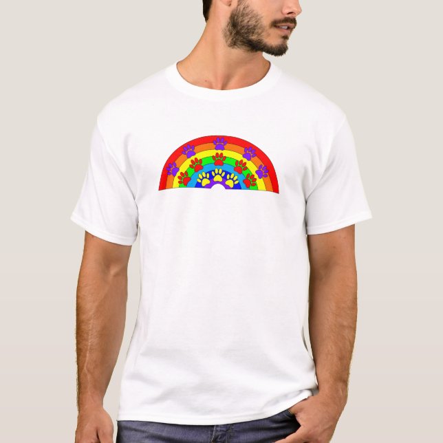 Camiseta Arco-Íris com impressões de pata de cão (Frente)