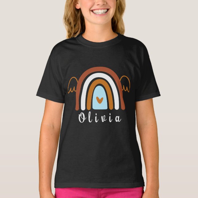 Camiseta Arco-íris Cute Boho com Nome Personalizado (Frente)