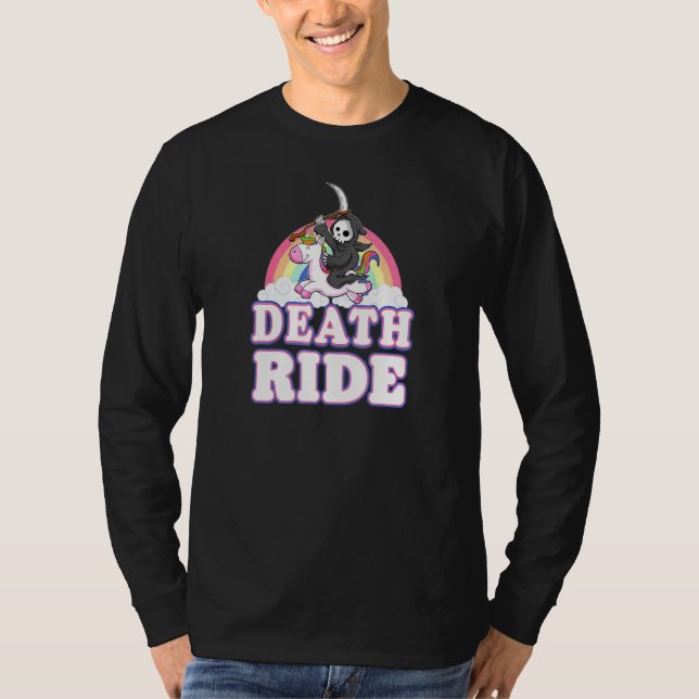 Camiseta Arco-íris da Morte Grim Reaper Montando Cavalgada  (Frente)