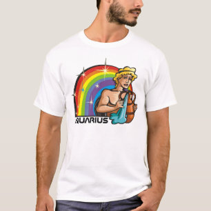 Camiseta Arco-Íris de 1980 com Homem Aquário com Vaso d'