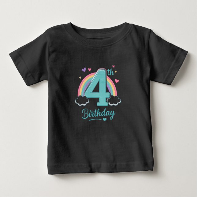 Camiseta Arco-Íris de 4º Aniversário para Criança (Frente)