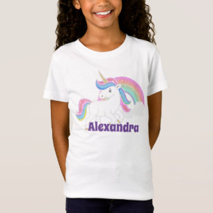 Camiseta Arco-íris de Brilho Personalizado e Unicórnio com 