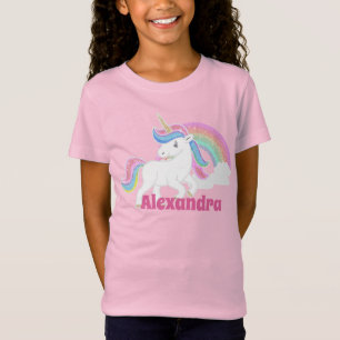 Camiseta Arco-íris de Brilho Personalizado e Unicórnio com