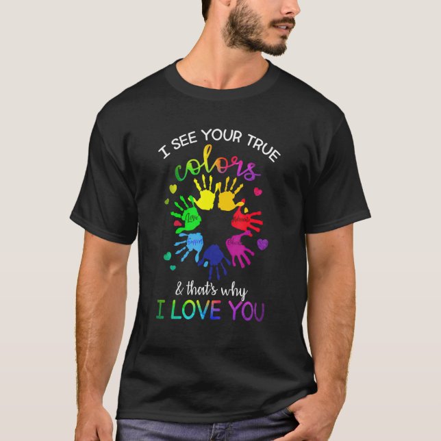 Camiseta Arco-íris de Conscientização do Autismo Vejo suas  (Frente)