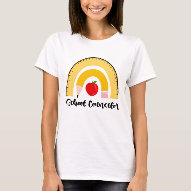 Camiseta Arco-Íris de Conselheira de Suprimentos Escolares (Frente)