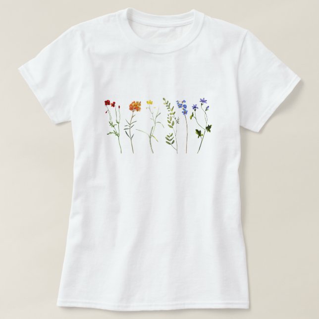 Camiseta Arco-íris de Flores Silvestres Orgulho LGBTQ (Frente do Design)