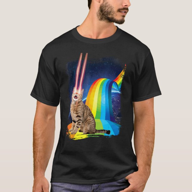 Camiseta Arco-íris de Gato Laser, Ficção Científic (Frente)