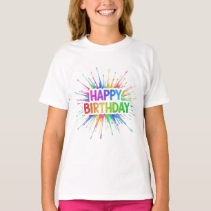 Camiseta Arco-íris de Glitter de Aniversário Divertido