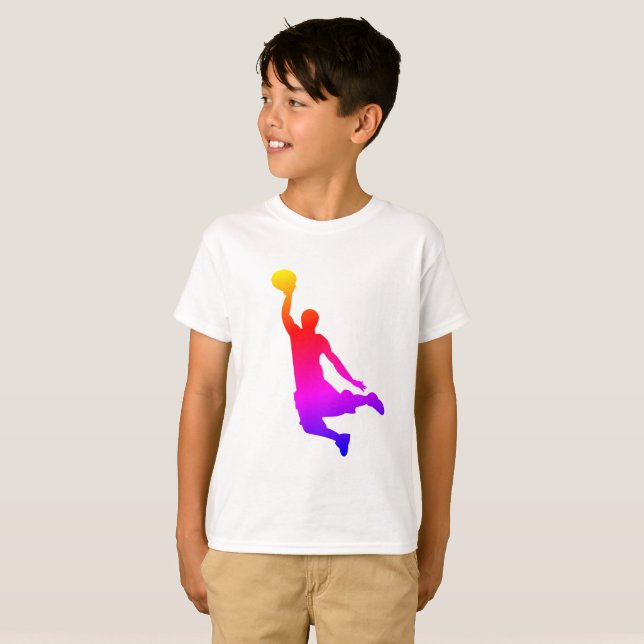 Camiseta Arco-Íris de Jogador de Basquete com Ilustração Si (Frente Completa)